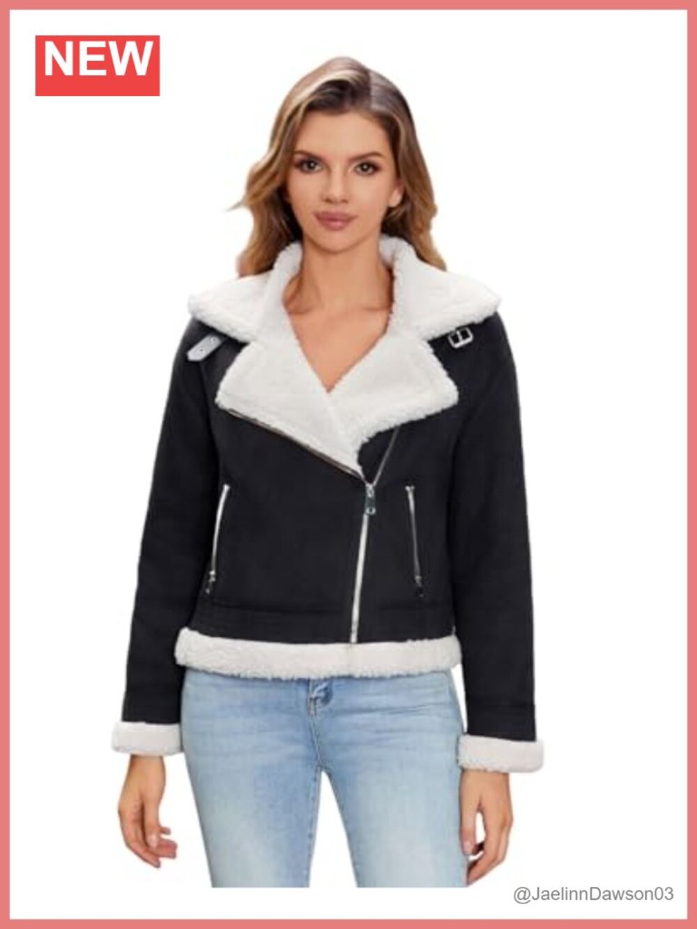 Women Faux Fur Suede Jacket Sherpa Lined Cropped Moto Coat